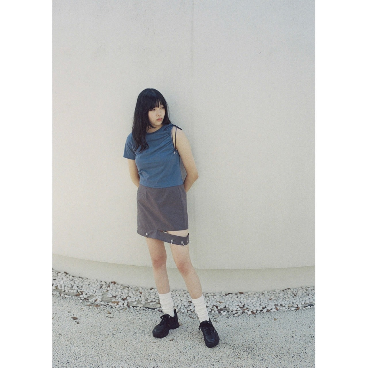 ECO WETHERCLOTH CUTOUT MINI SKIRT